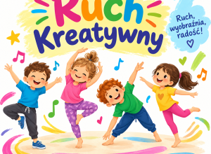 czworo dzieci gimnastykujących się wśród nutek