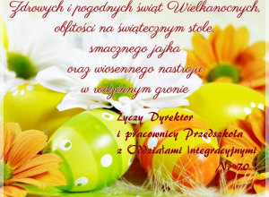 Pisanki, kwiaty i życzenia