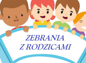 dzieci trzymające napis ZEBRANIA Z RODZICAMI